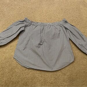 Abercrombie & Fitch Blue and White Off-Shoulder Blouse